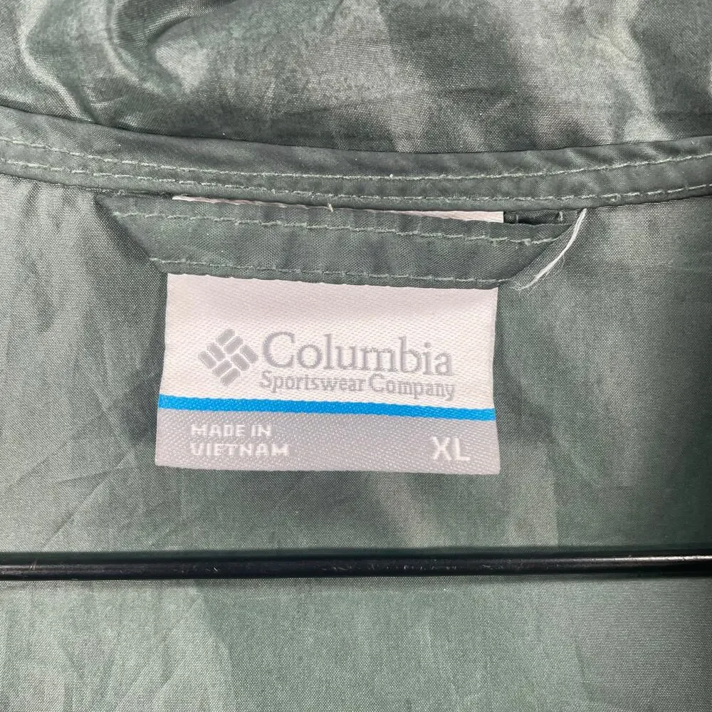Columbia Windbreaker Jacket Men's XL Green/Beige Full Zip Hooded Light READ